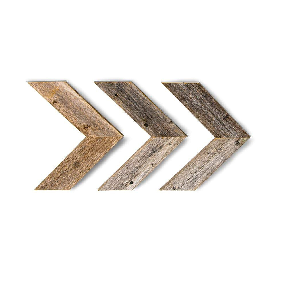 Set of Three Gray Distressed Wood Hanging Arrow Dimensional Sculptures