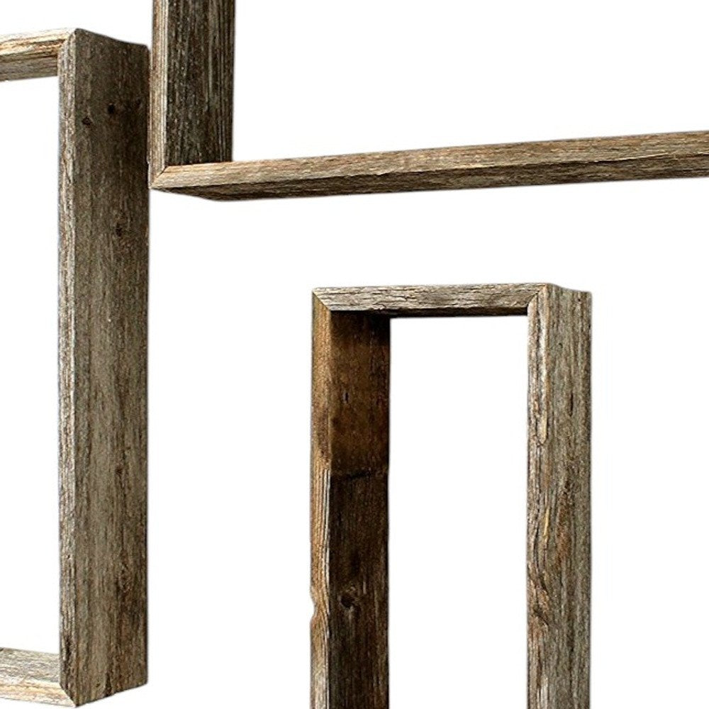 Set of Three Gray Wood Hanging Dimensional Sculpture