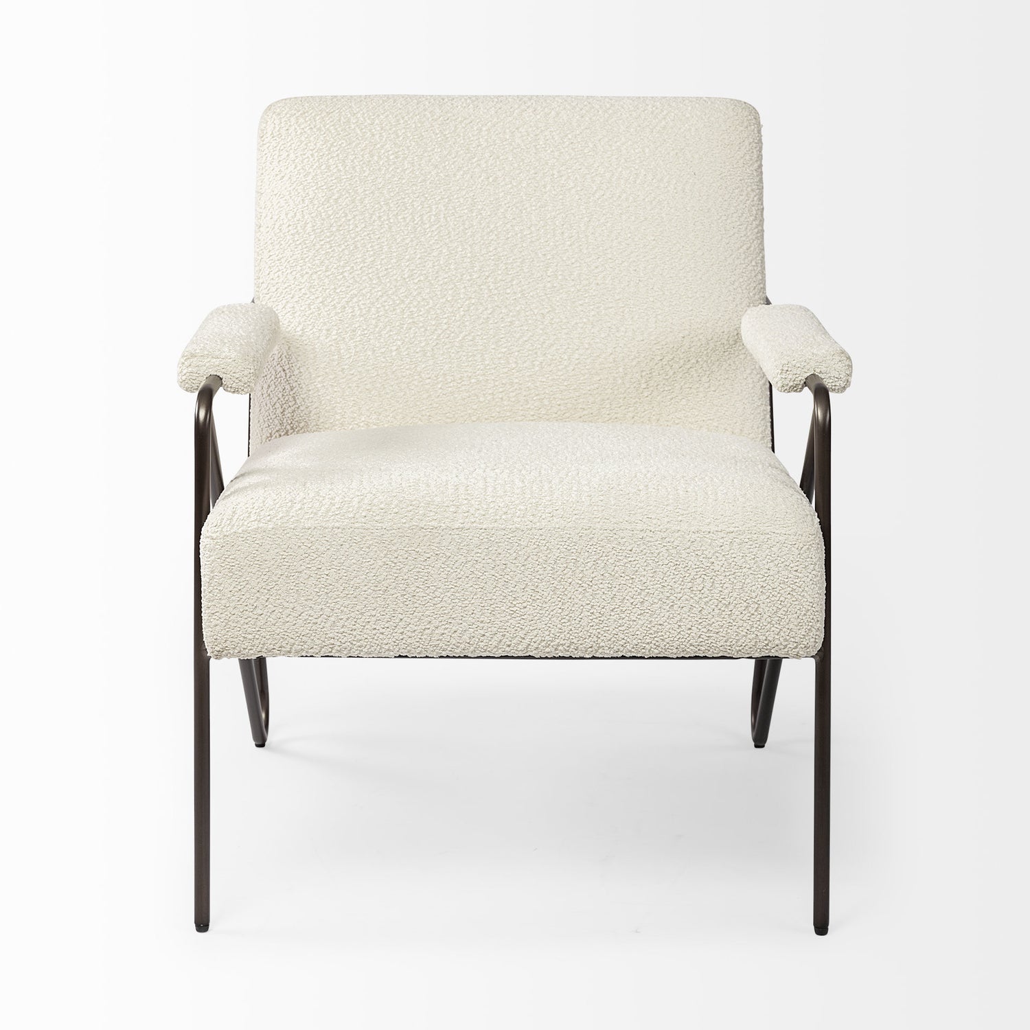 31" Off White and Brown Fabric Arm Chair