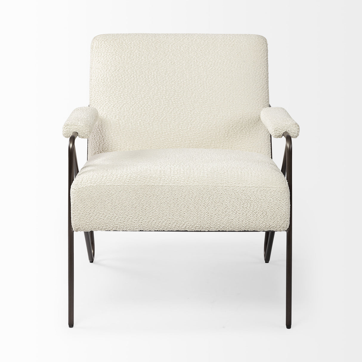 31" Off White and Brown Fabric Arm Chair