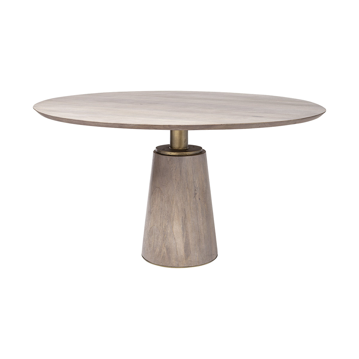 54" Light Brown And Gold Solid Wood And Iron Pedestal Base Round Top Dining Table