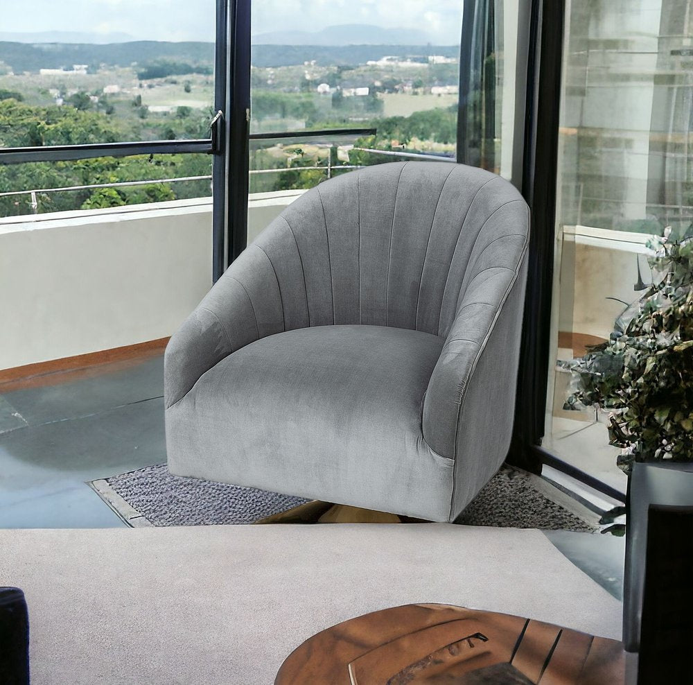 29" Gray and Copper Velvet Lounge Chair