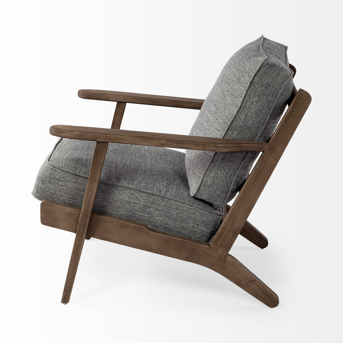 31" Gray and Brown Fabric Cushions And Wood Lounge Chair