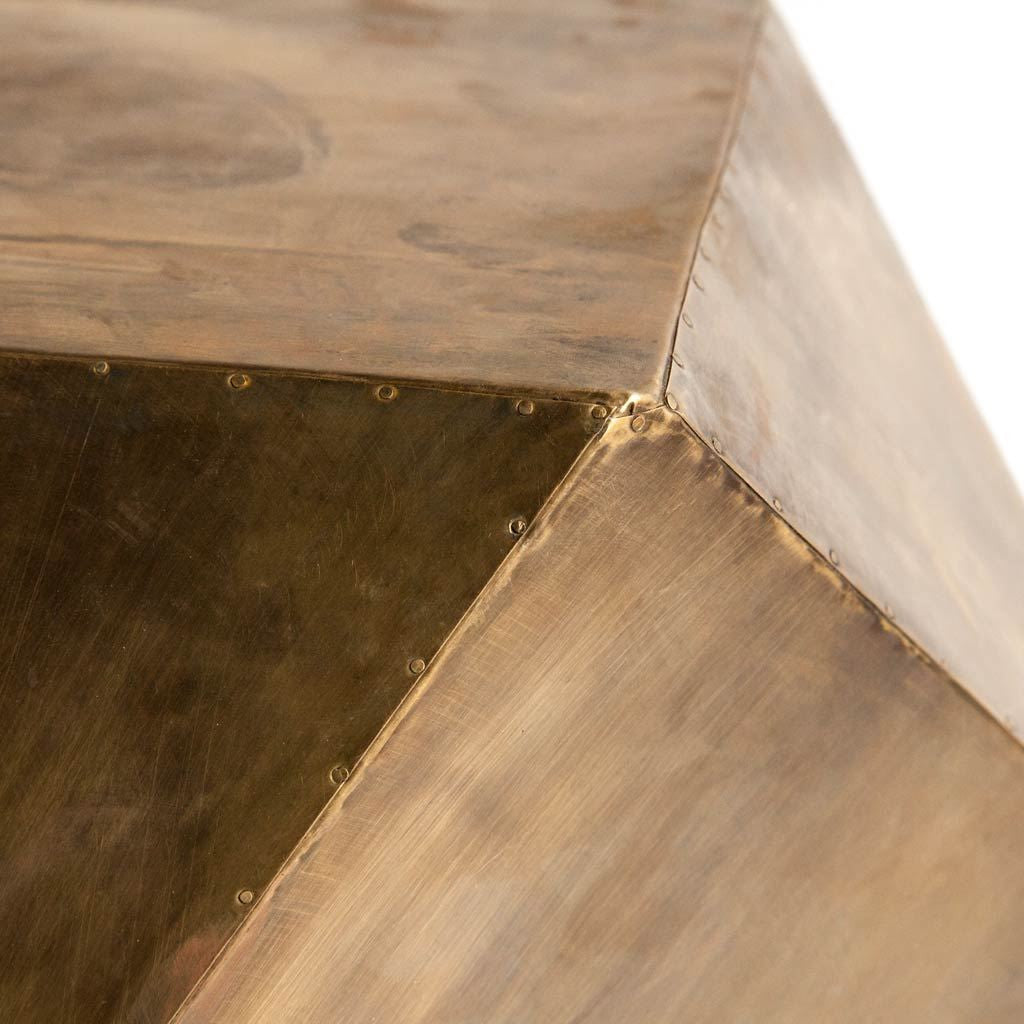 19" Brass Distressed Brass Square Block End Table