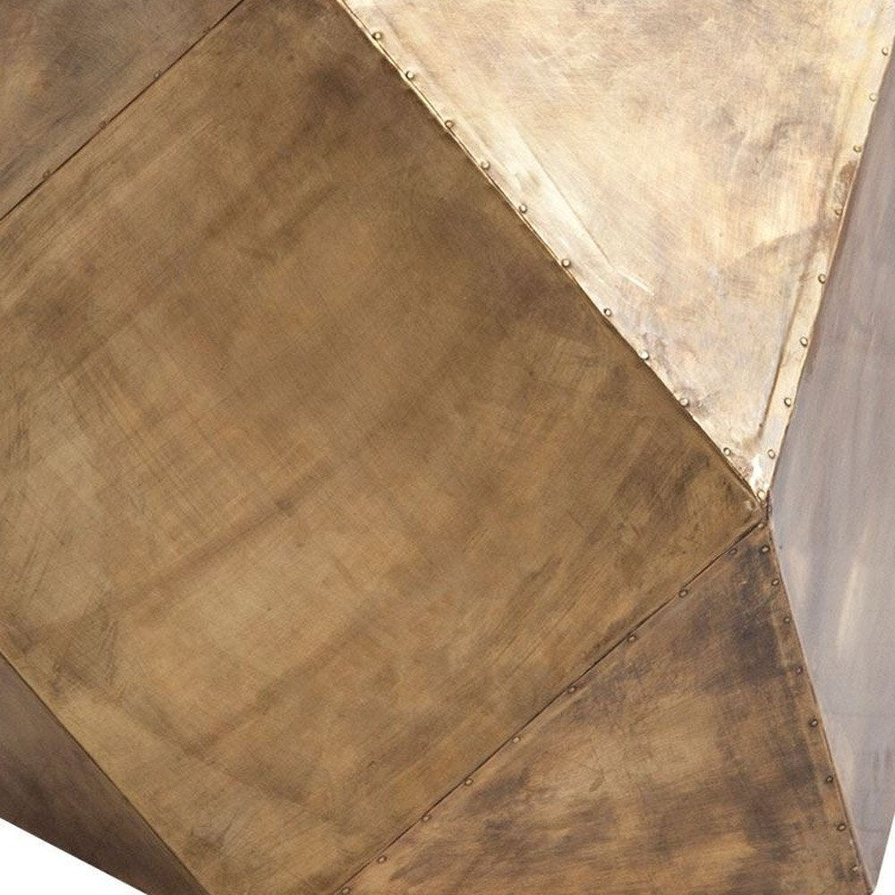 19" Brass Distressed Brass Square Block End Table