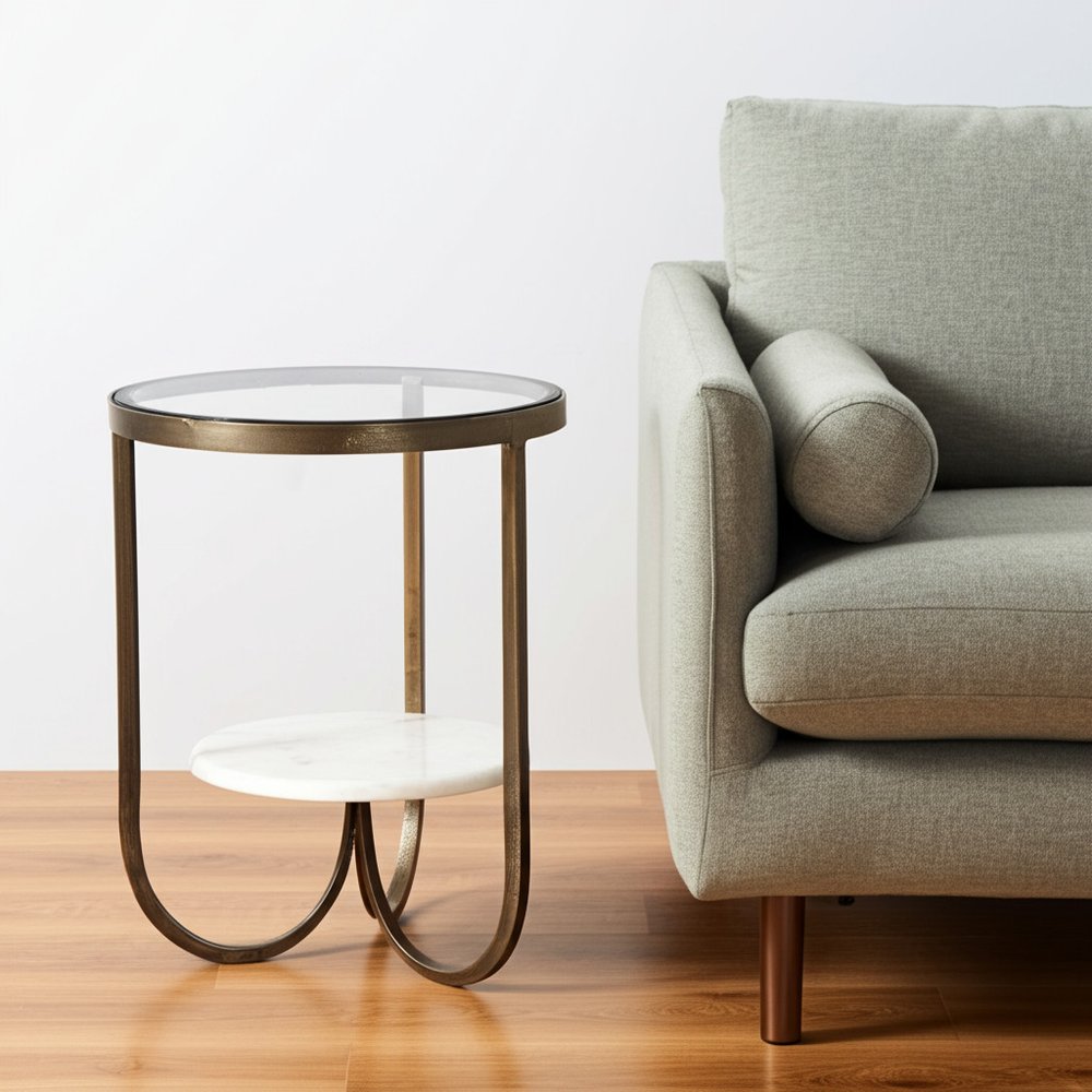 24" White Glass Round End Table