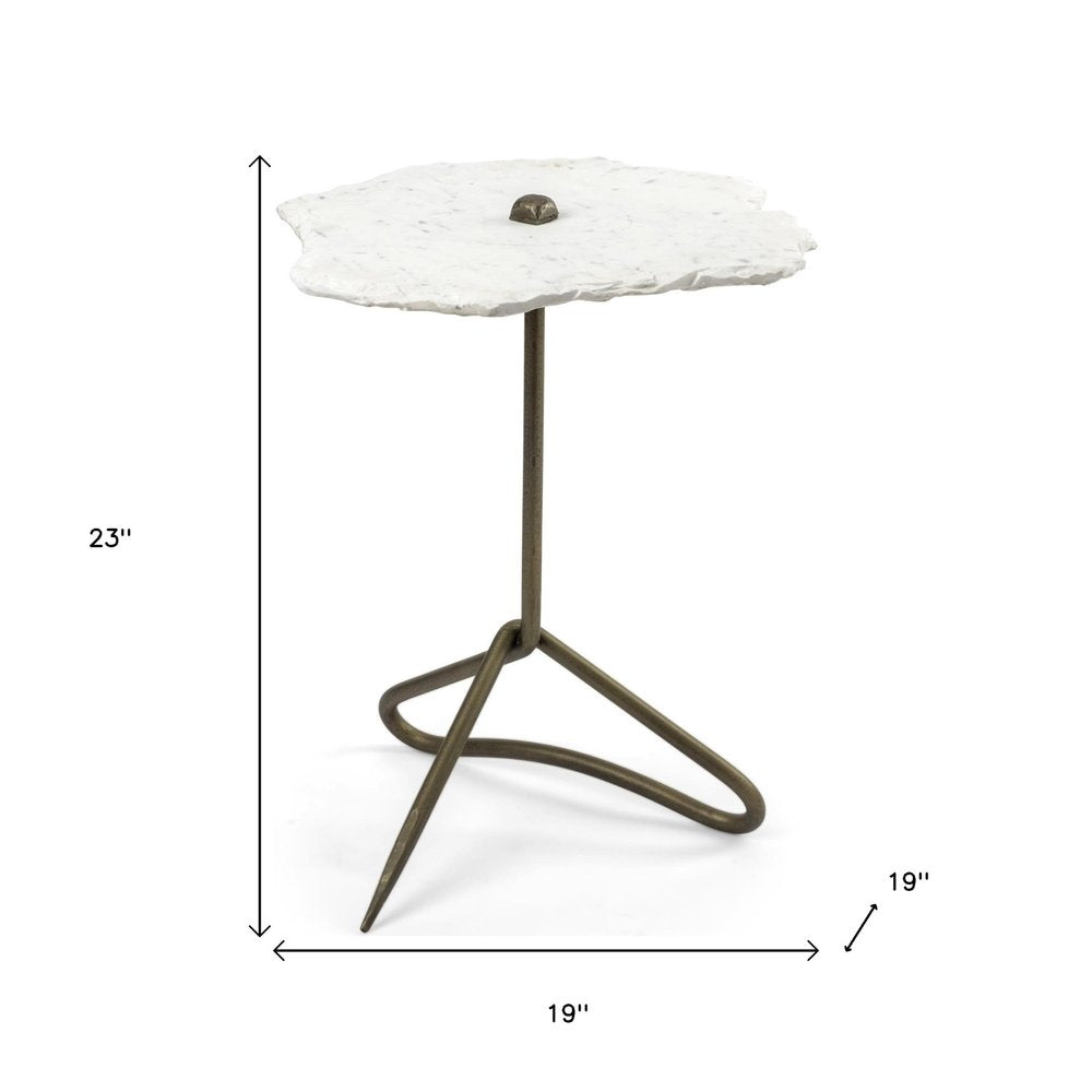 23" Gold And White Marble End Table
