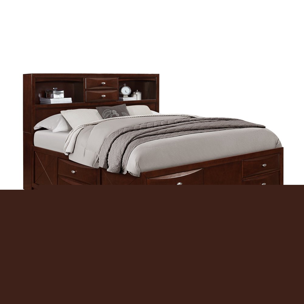 Merlot Solid Wood King Bed Frame With Eight Drawers