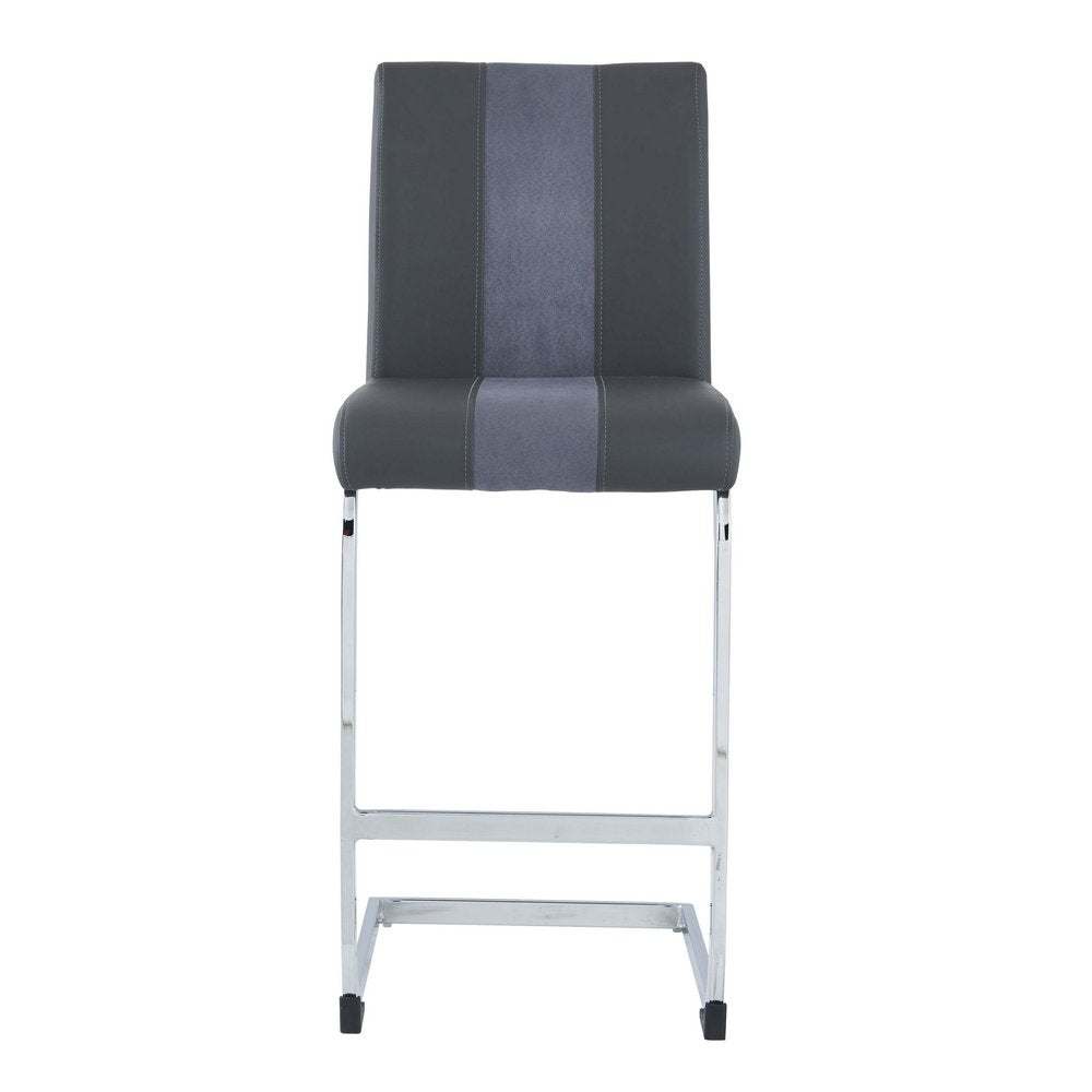Set of Four 26" Gray and Silver Metal and Faux Leather Counter Height Bar Chairs