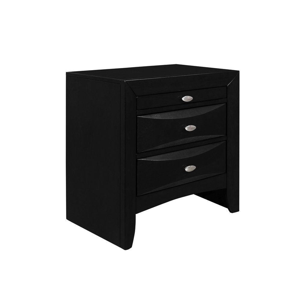 25" Black Wood Three Drawer Nightstand