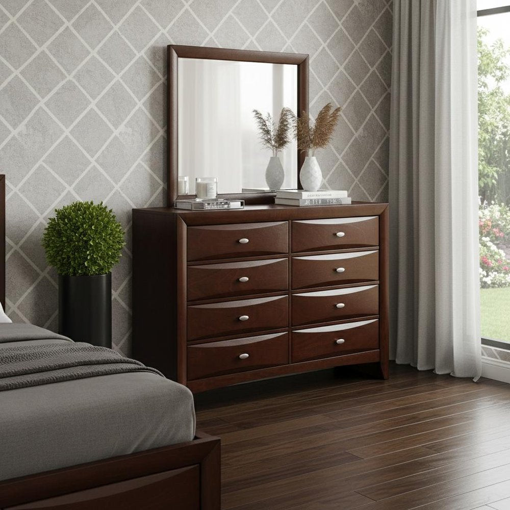 54" Brown Solid Wood Eight Drawer Double Dresser