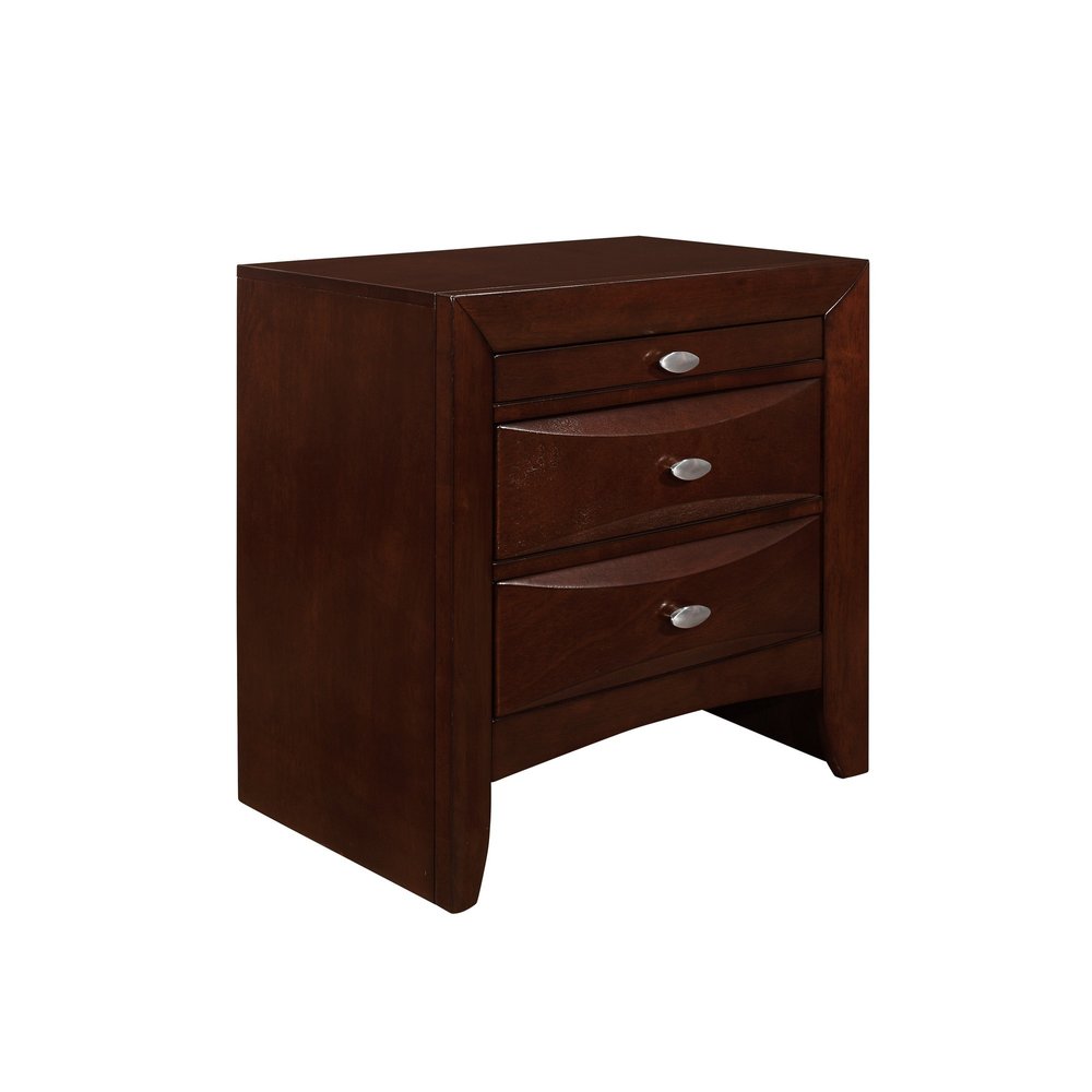 25" Merlot Wood Three Drawer Nightstand