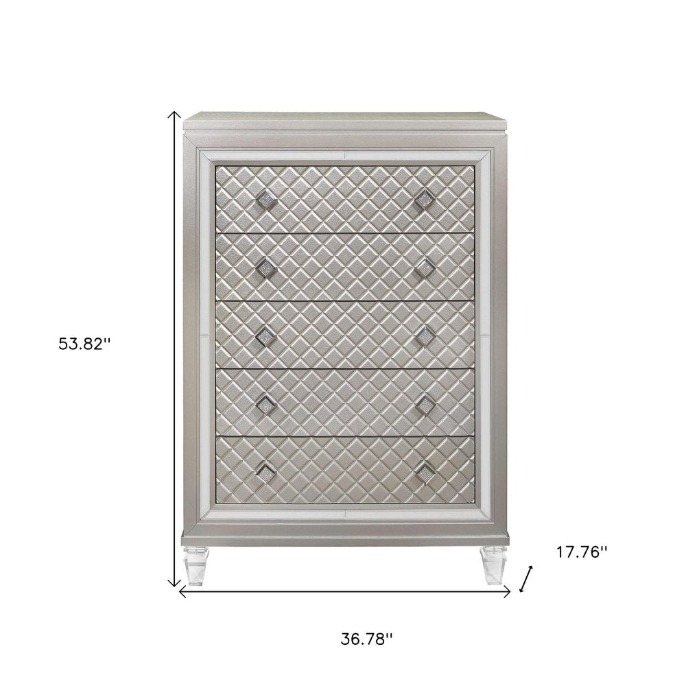 37" Champagne Solid Wood Mirrored Five Drawer Dresser