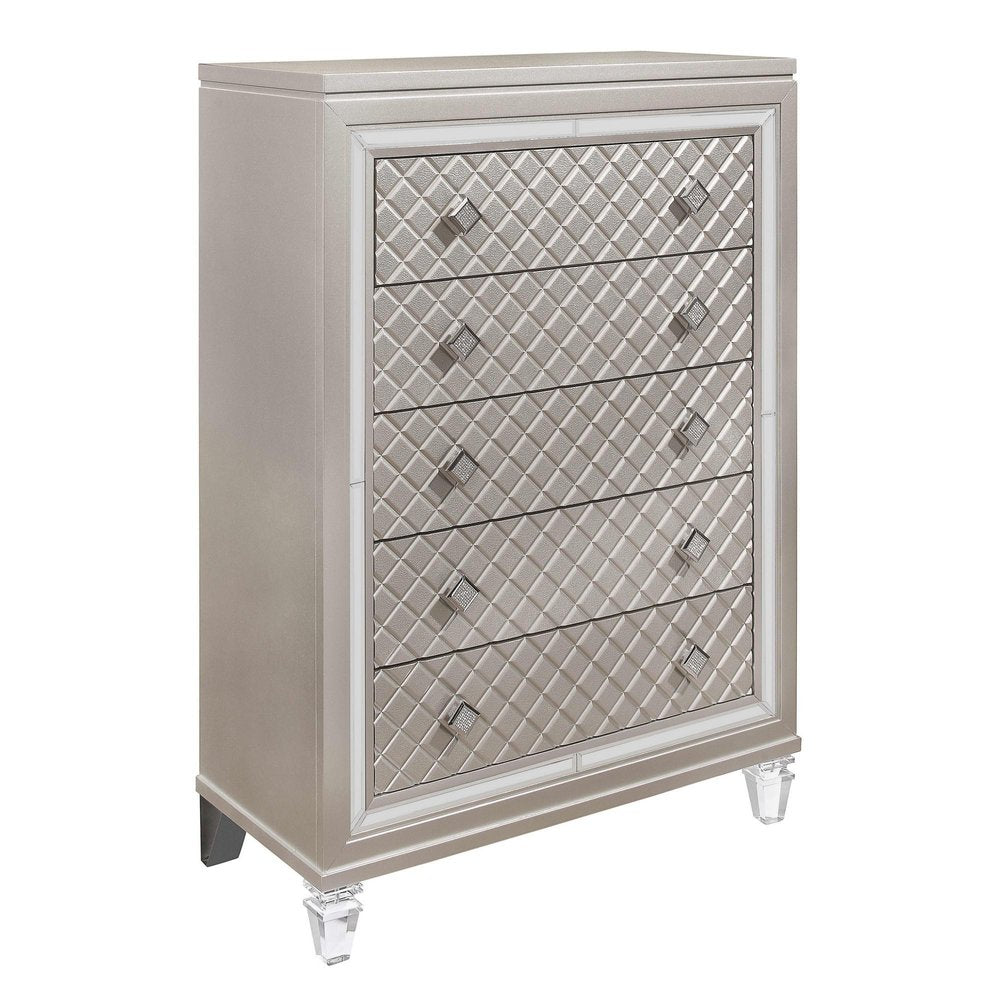 37" Champagne Solid Wood Mirrored Five Drawer Dresser