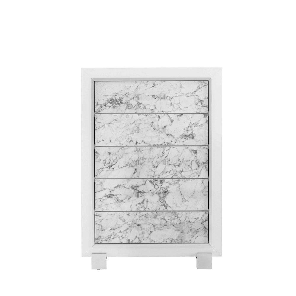 33" White Solid Wood Five Drawer Dresser