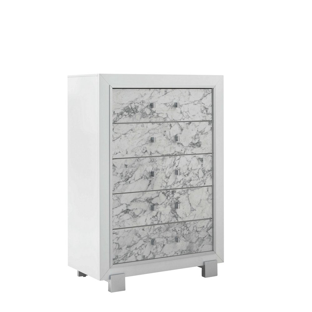 33" White Solid Wood Five Drawer Dresser