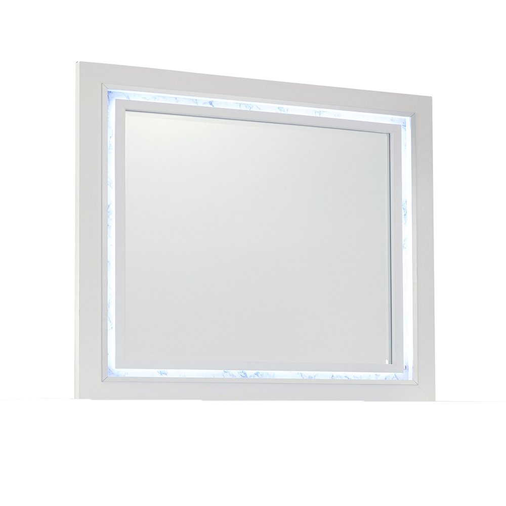 41" White Faux Marble Wood Lighted Mounted Accent Mirror