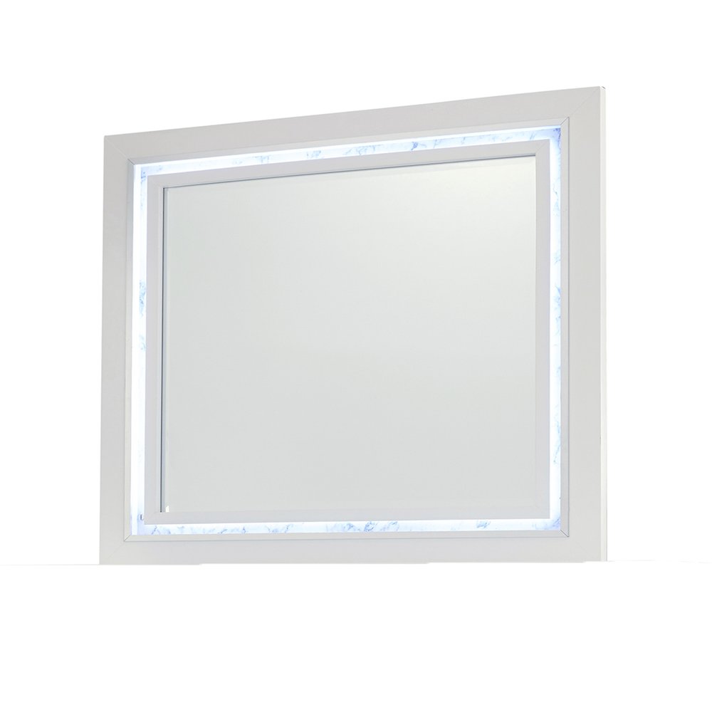 41" White Faux Marble Wood Lighted Mounted Accent Mirror