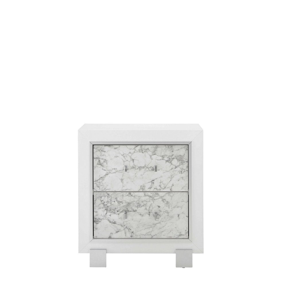 29" White Wood Two Drawer Nightstand