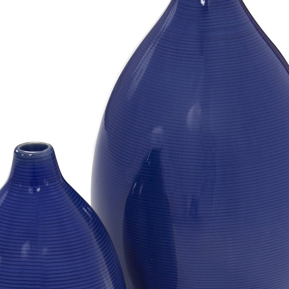 Set of Two Cobalt Ceramic Round Table Vases