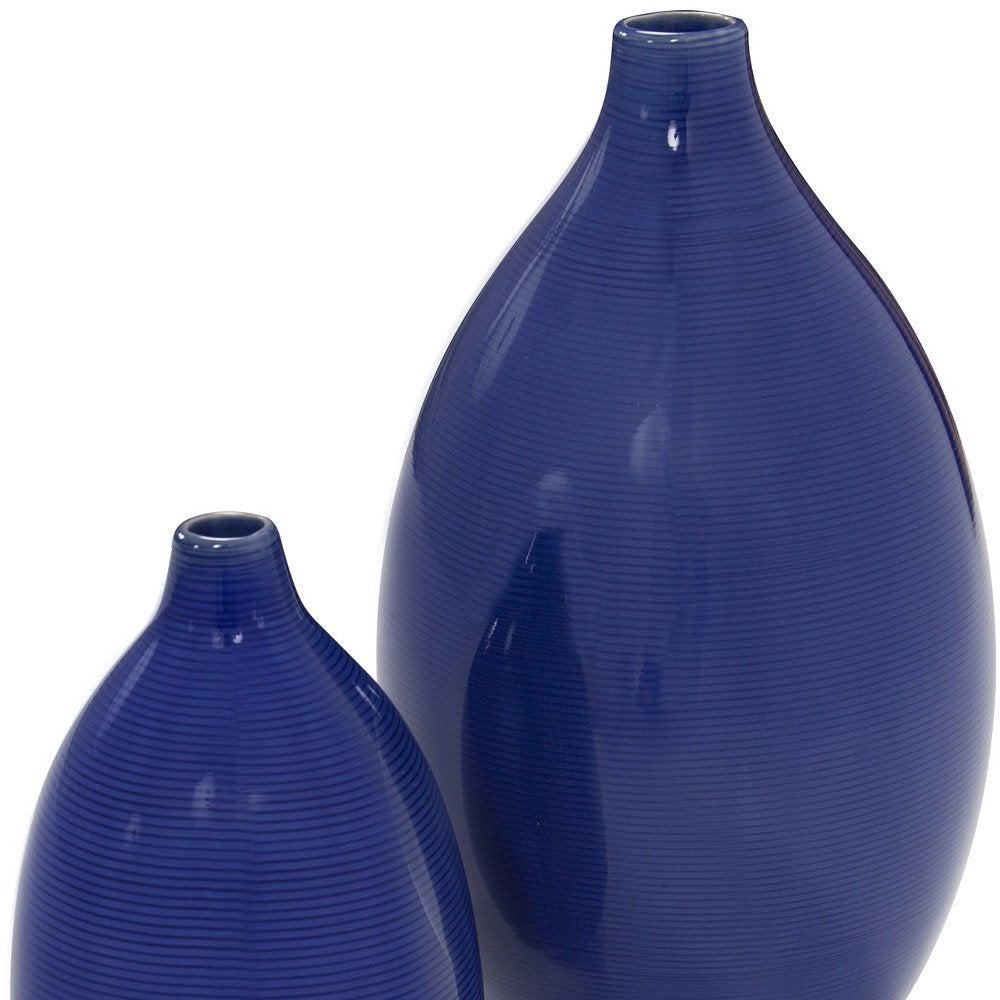 Set of Two Cobalt Ceramic Round Table Vases