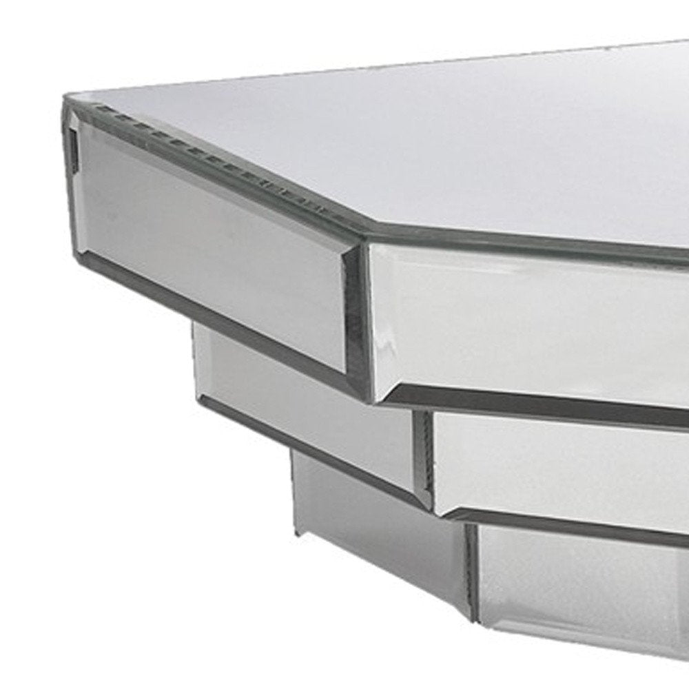16" Silver Mirrored Glass Hanging Dimensional Floating Shelf