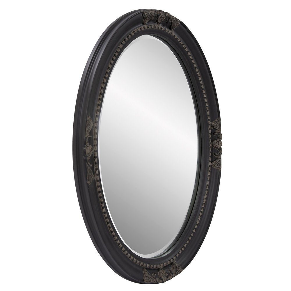 33" Black Ornate Oval Wood Framed Accent Mirror