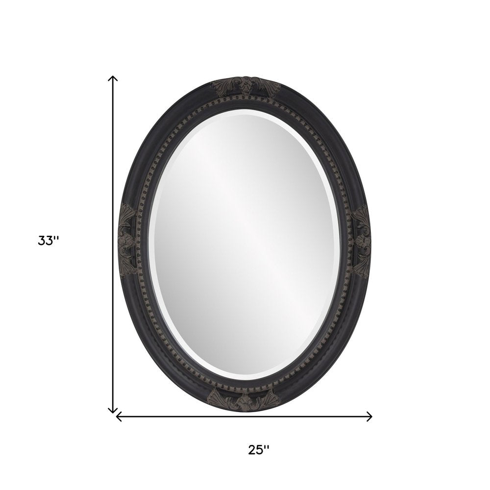 33" Black Ornate Oval Wood Framed Accent Mirror