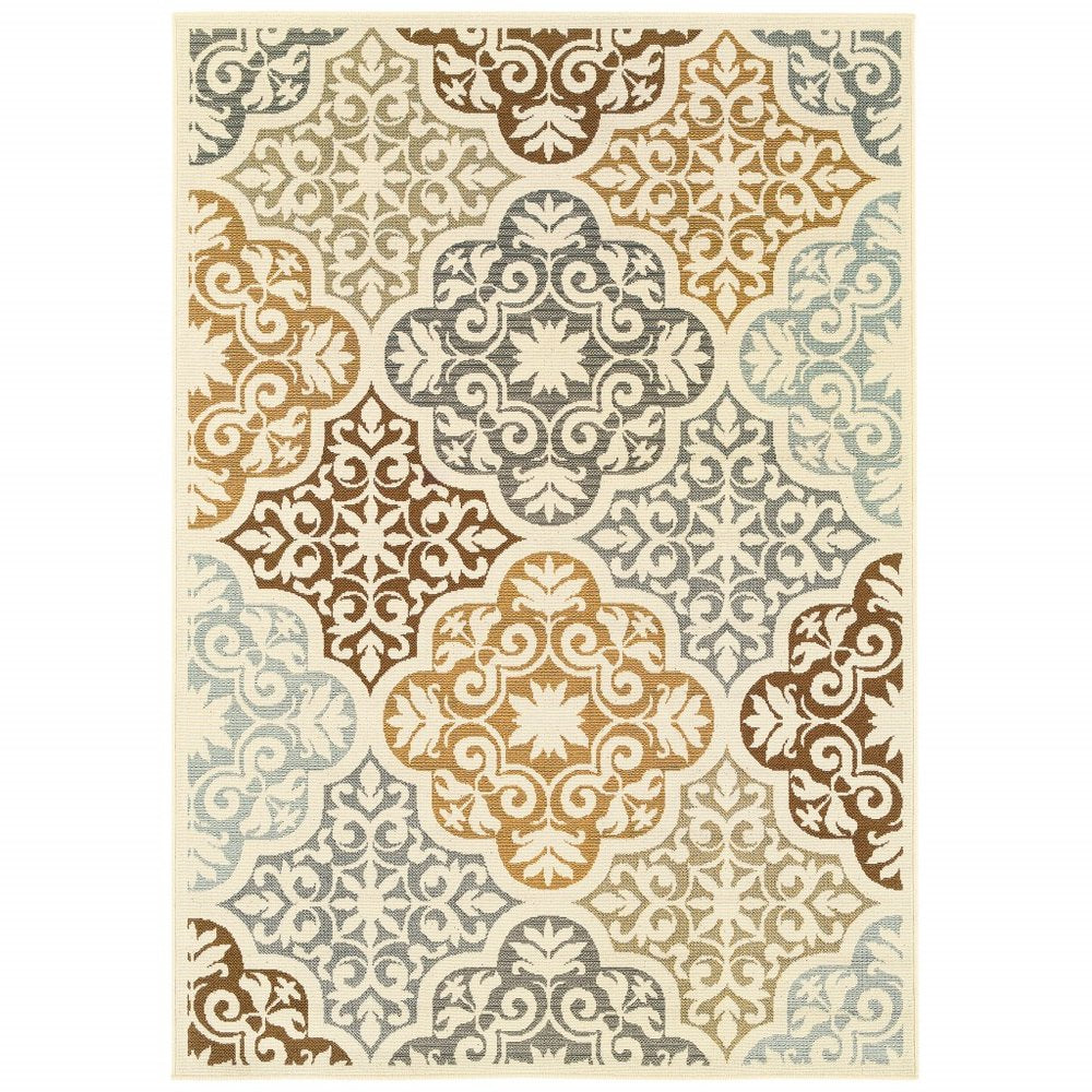 8' X 13' Gray And Ivory Moroccan Indoor Outdoor Area Rug