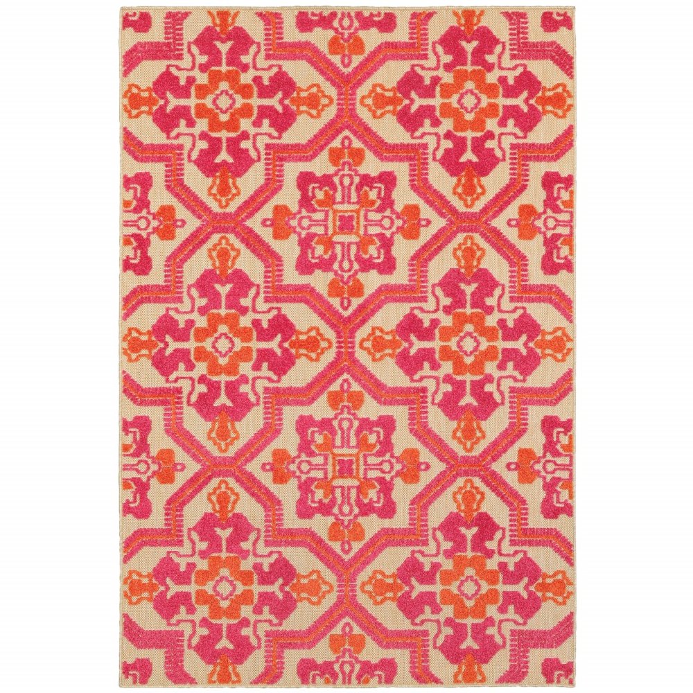8' Pink And Orange Moroccan Indoor Outdoor Area Rug