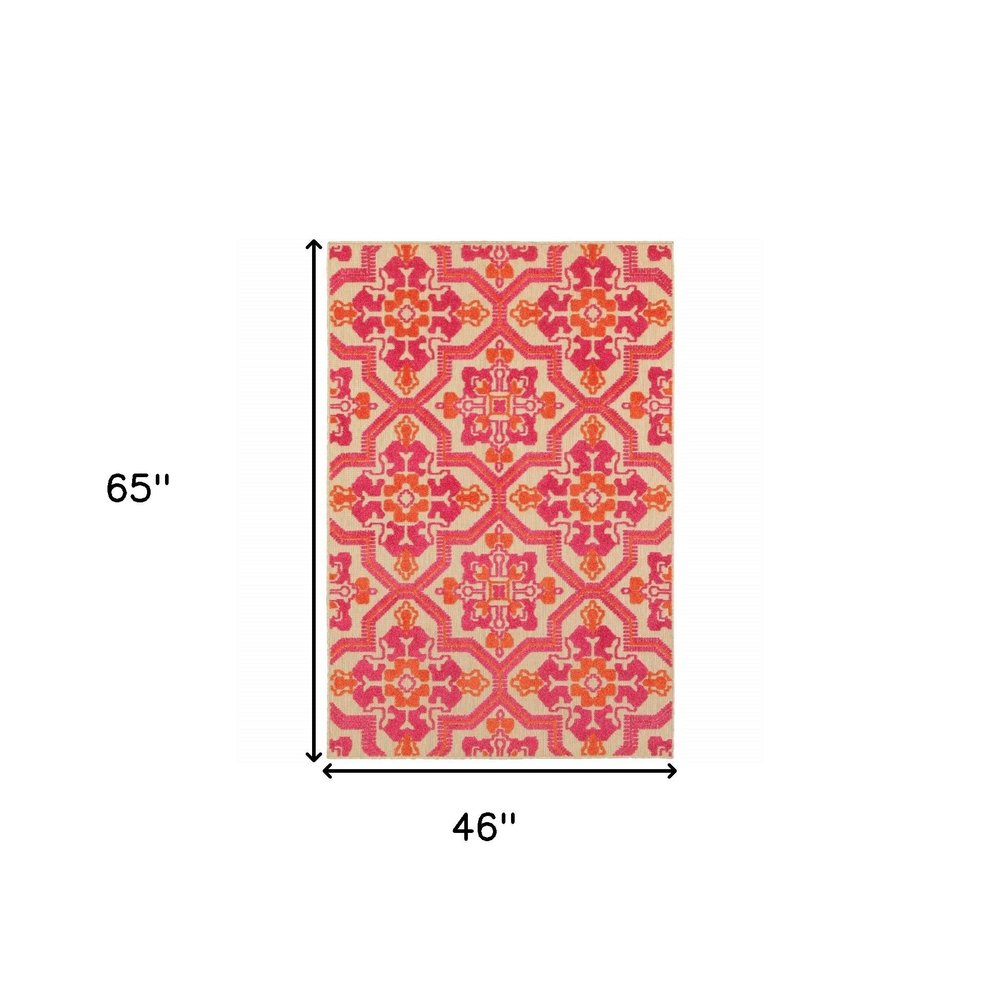8' Pink And Orange Moroccan Indoor Outdoor Area Rug