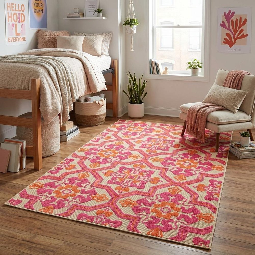 8' Pink And Orange Moroccan Indoor Outdoor Area Rug