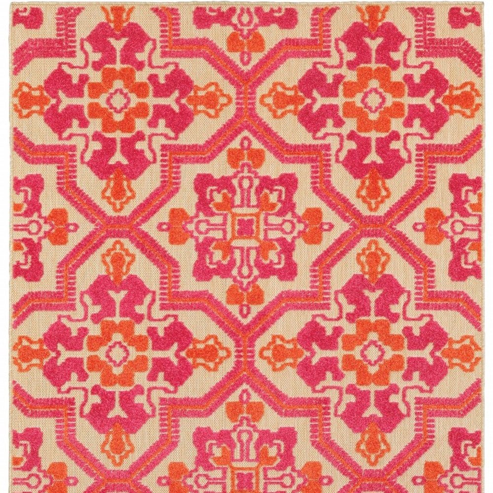 8' Pink And Orange Moroccan Indoor Outdoor Area Rug