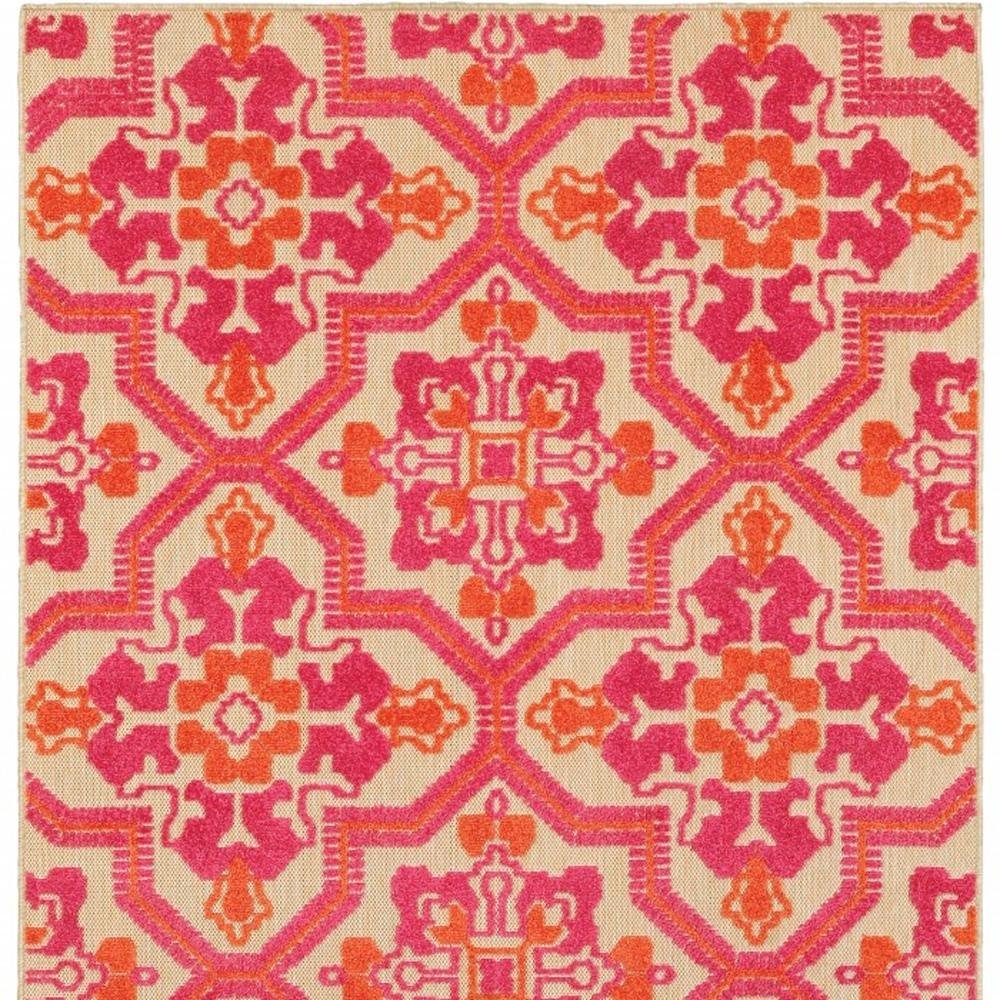 8' Pink And Orange Moroccan Indoor Outdoor Area Rug