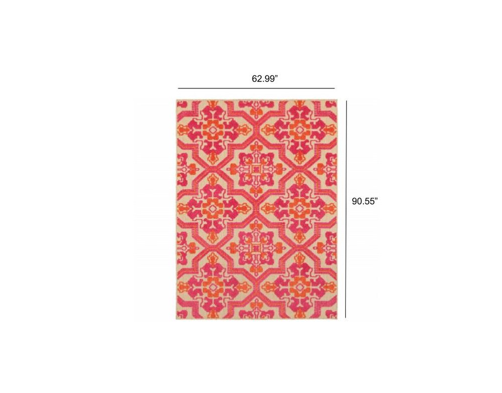 8' Pink And Orange Moroccan Indoor Outdoor Area Rug