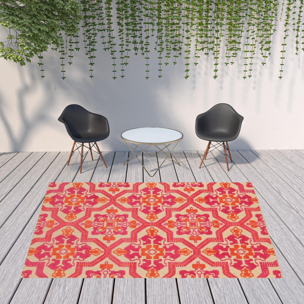8' Pink And Orange Moroccan Indoor Outdoor Area Rug