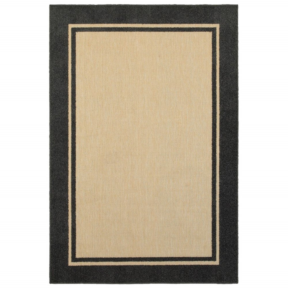 7' X 10' Beige And Black Indoor Outdoor Area Rug