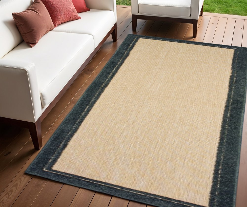 7' X 10' Beige And Black Indoor Outdoor Area Rug