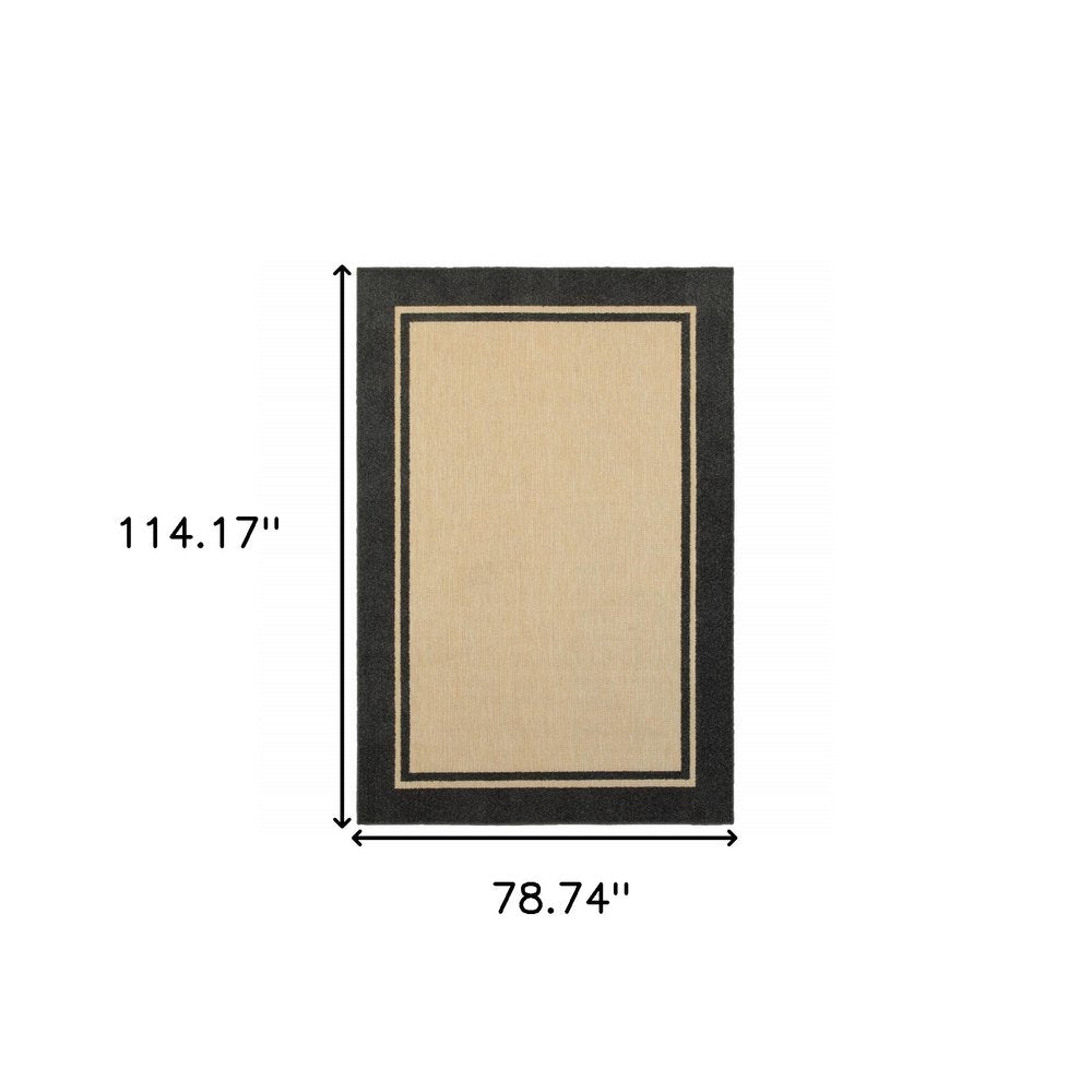 7' X 10' Beige And Black Indoor Outdoor Area Rug