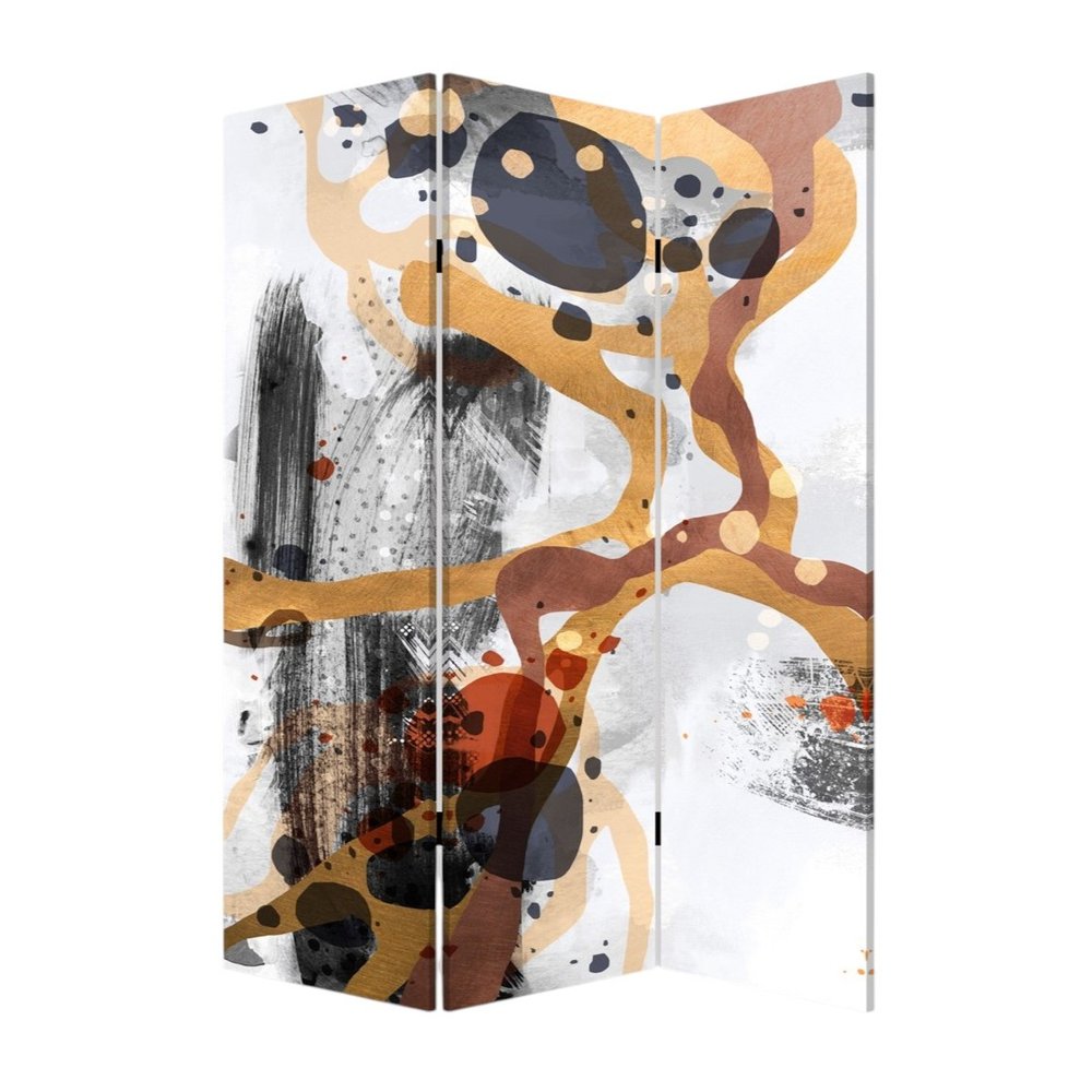 72" Black And White Canvas Folding Three Panel Screen Room Divider