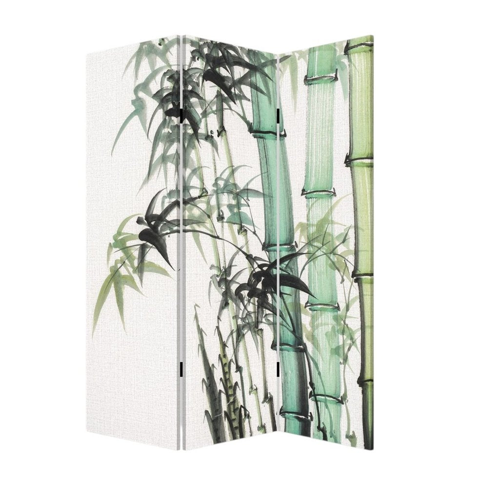 72" Green And White Canvas Folding Three Panel Screen Room Divider