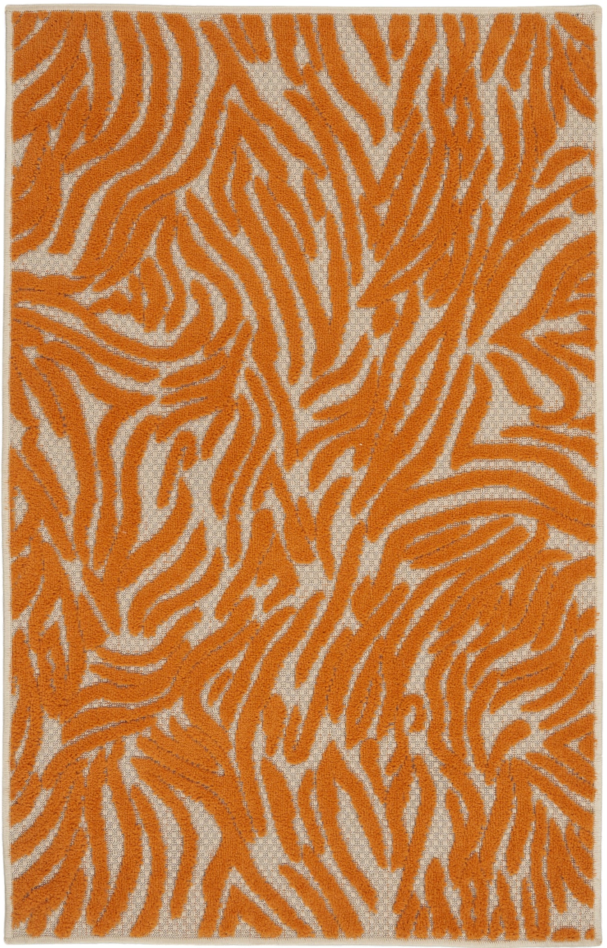4' X 6' Orange And Ivory Abstract Stain Resistant Indoor Outdoor Area Rug