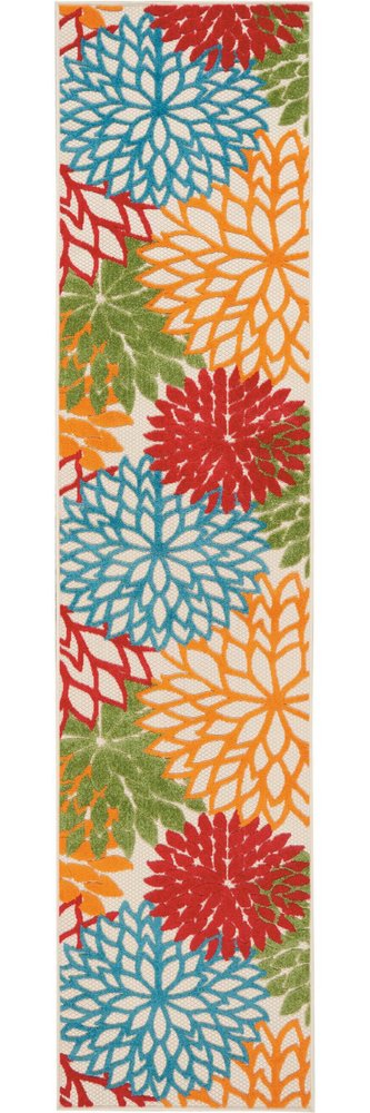 12' Green And Ivory Floral Indoor Outdoor Runner Rug