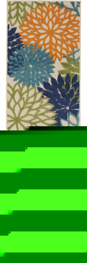 12' Ivory And Blue Floral Indoor Outdoor Runner Rug