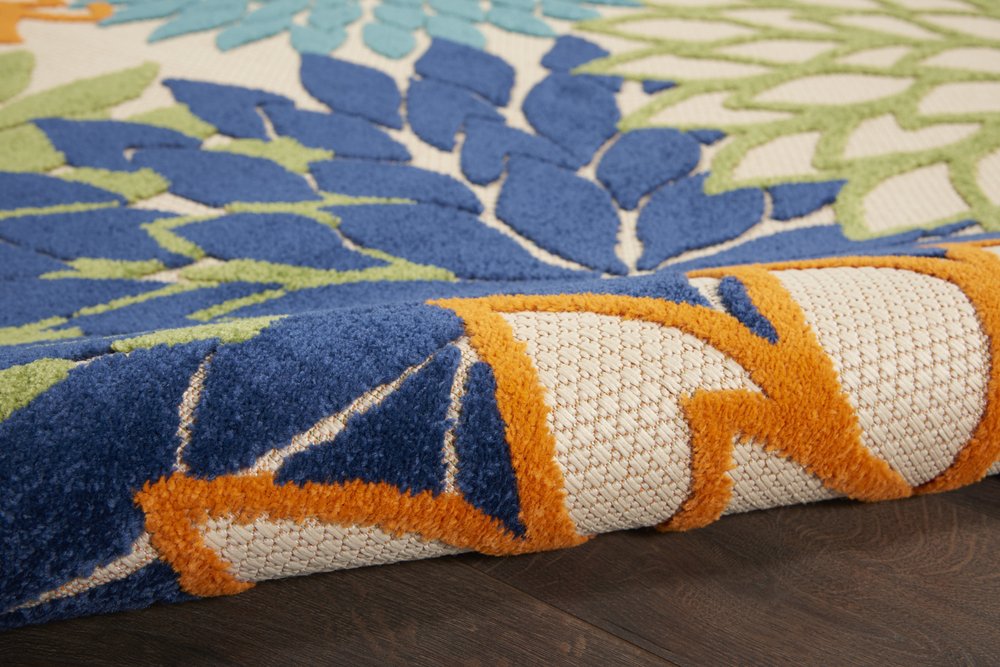 12' Ivory And Blue Floral Indoor Outdoor Runner Rug