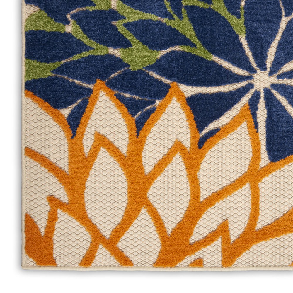 12' Ivory And Blue Floral Indoor Outdoor Runner Rug