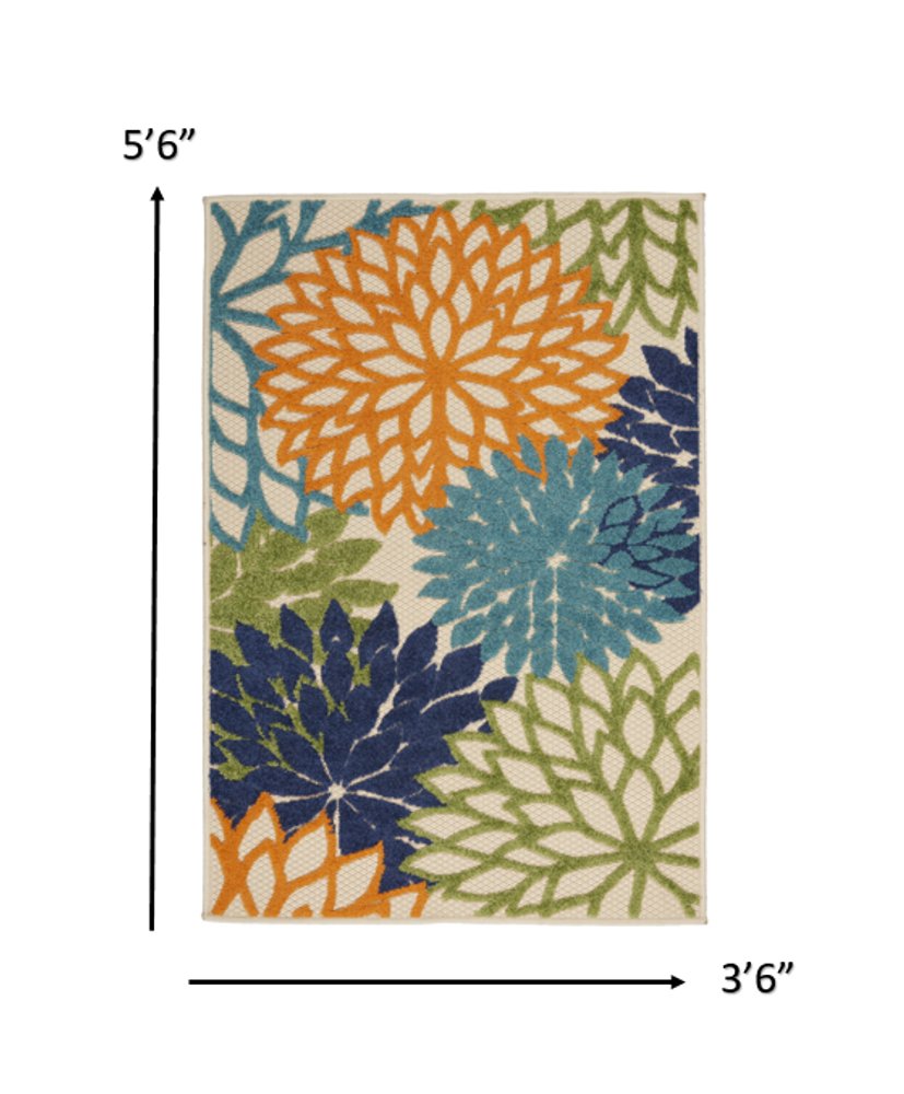 5' X 8' Ivory And Blue Floral Indoor Outdoor Area Rug