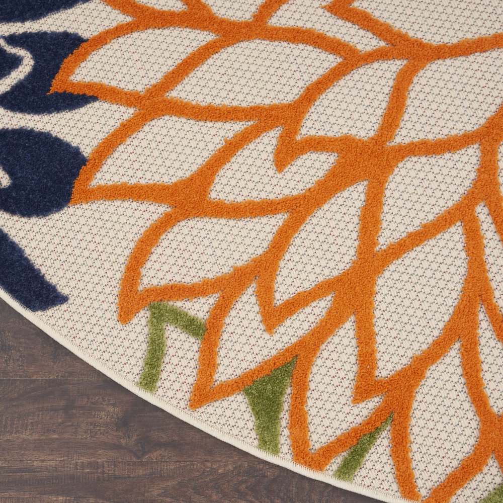 8' Ivory And Blue Round Indoor Outdoor Area Rug