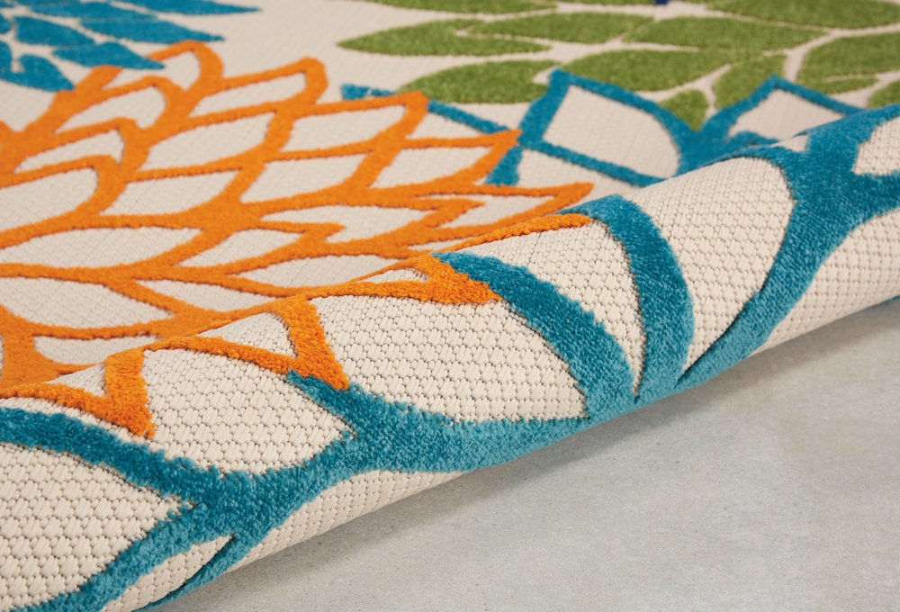 5' Ivory And Blue Round Indoor Outdoor Area Rug