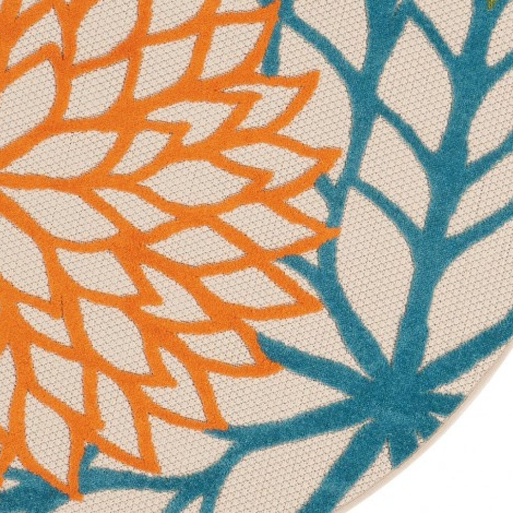 8' Ivory And Blue Round Indoor Outdoor Area Rug